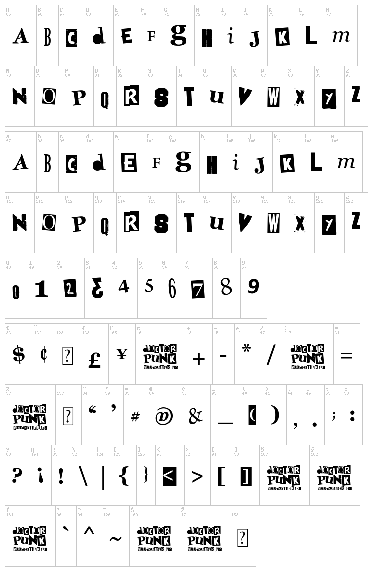 Doctor Punk font map
